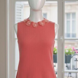 PARISIAN WORKS PETITE MEDIUM WOMEN TOP COTTON CORAL SLEEVELESS FLOWERS